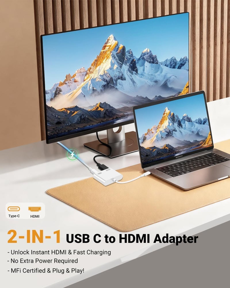 Microwoo USB C to HDMI Adapter, Type C to 4K HDMI Adapter with 100W PD Multiport Digital AV Converter for MacBook Pro/air, iPad Pro/air, iPhone 15/16/17, Tablets, Switch and More USB-C Devices - Image 2